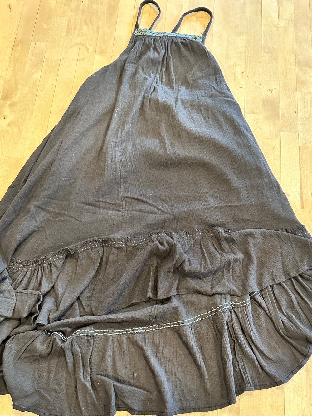 Free People Black Ruffle High-Low Maxi Skirt with Spaghetti Straps